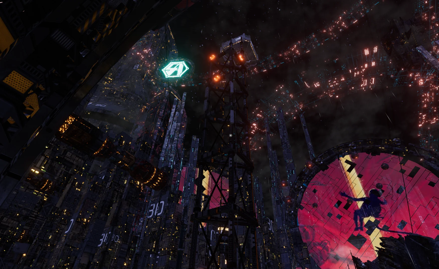 A vast virtual cyberpunk setting bearing the Bay 54 symbol